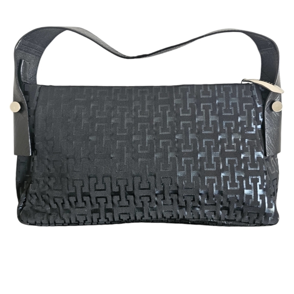 Gillivo black bag medium leather/fabric combination with pattern silver hardware
